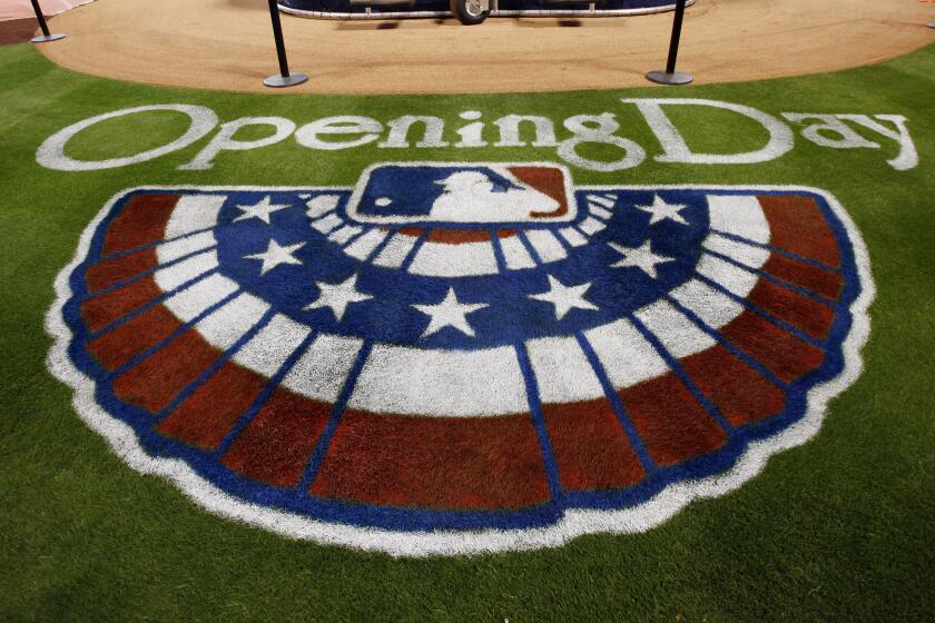 HOUSTON, TX - MARCH 31: The Opening day logo is seen on the field at Minute Maid Park before the Texas Rangers play the Houston Astros on March 31, 2013 in Houston, Texas. (Photo by Bob Levey/Getty Images)