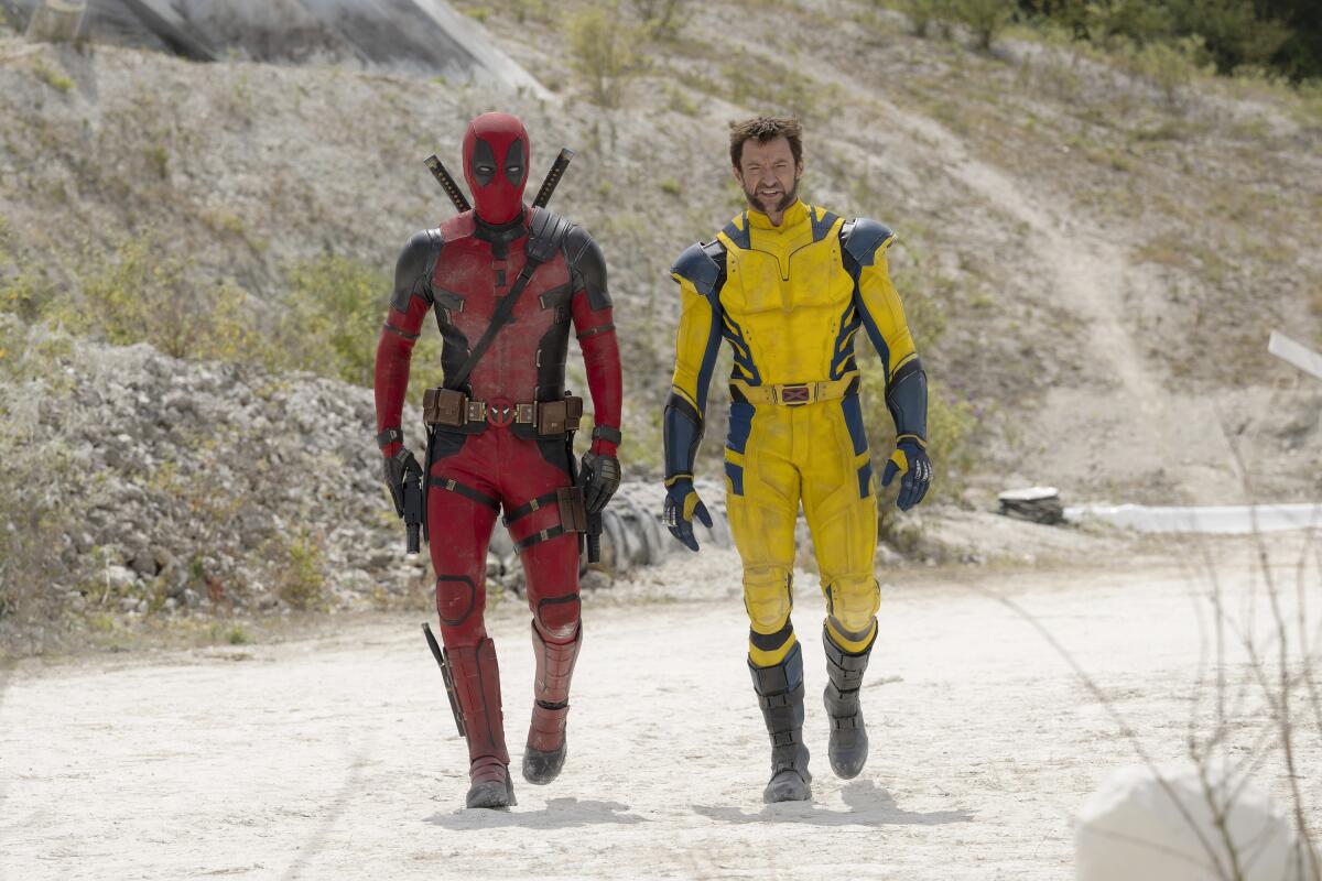 Ryan Reynolds as Deadpool/Wade Wilson and Hugh Jackman as Wolverine/Logan in a scene from 'Deadpool & Wolverine'