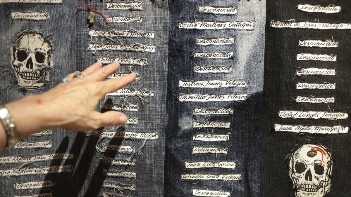 Eschedor's quilt, with the names of people who died trying to cross into the U.S. in the southern Arizona desert.