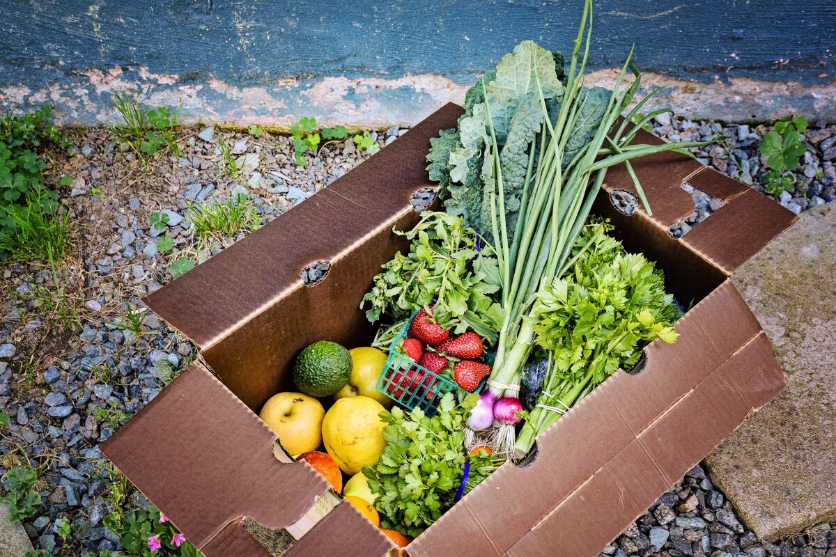 This box from Sage Mountain Farms offers an assortment of fruits and vegetables.