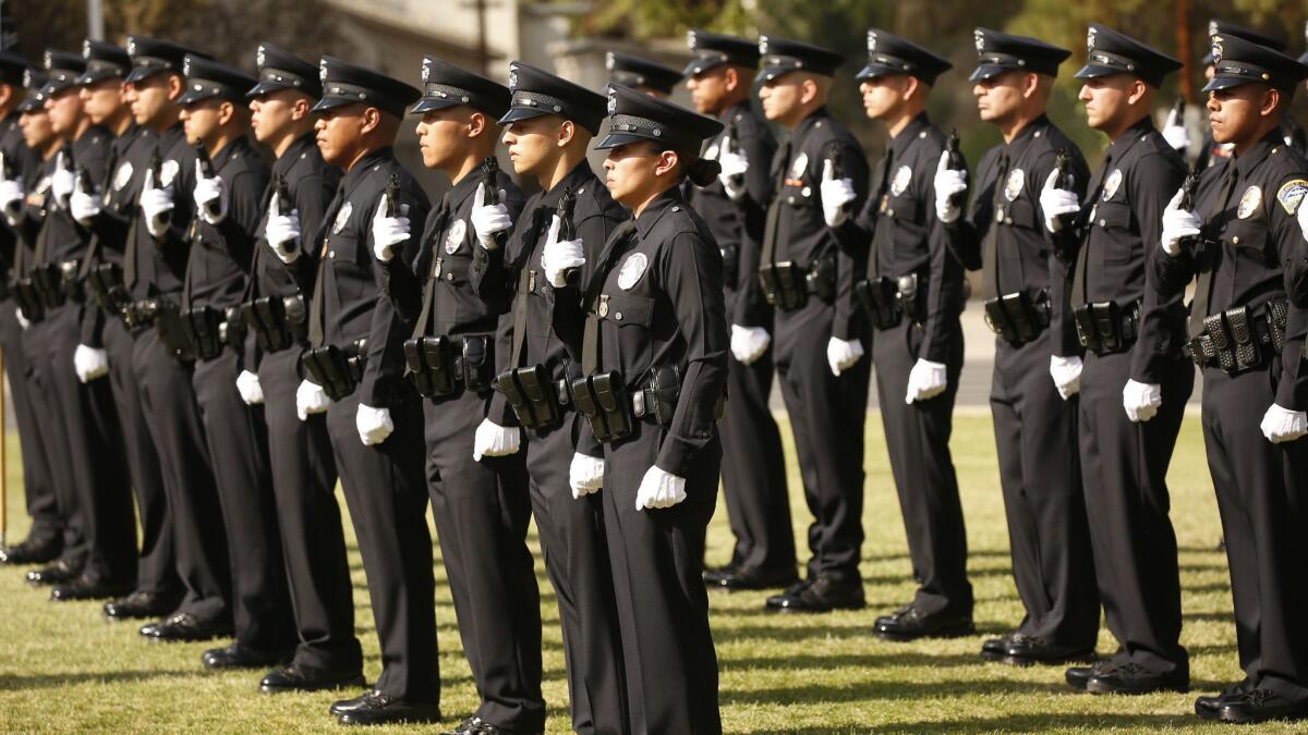 Inspection during the 2018 graduation exercise for new L.A. police officers.