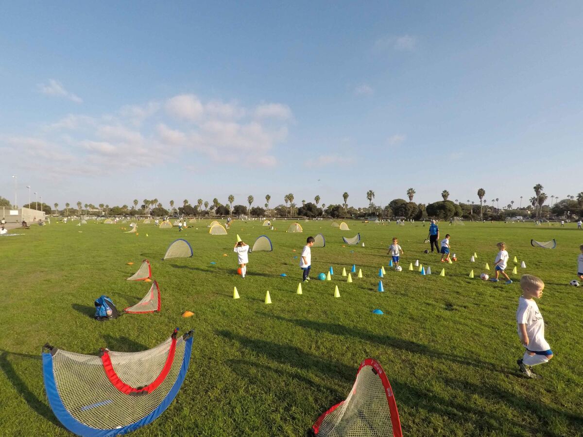 Youngsters play on the Albion Soccer Club fields at Robb Field in Ocean Beach.