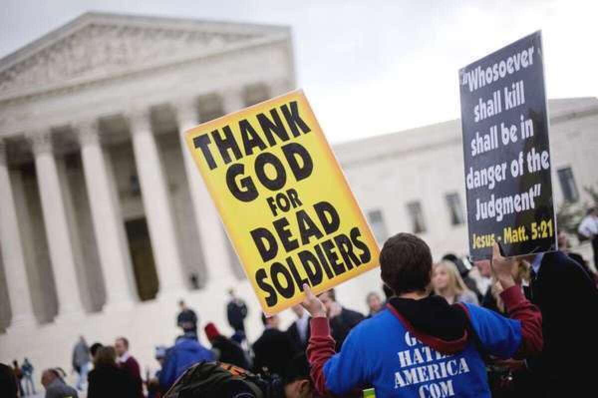 Supporters of Westboro Baptist Church protest outside the Supreme Court in 2010.