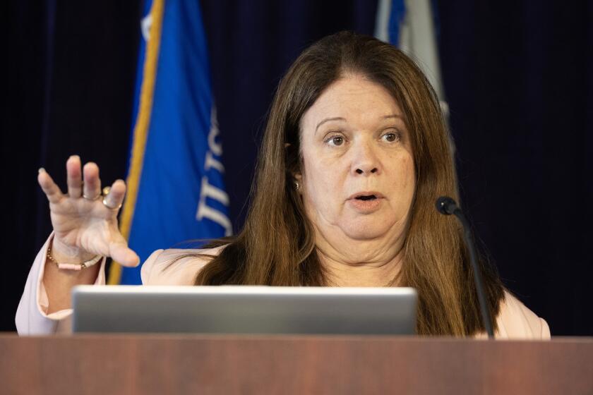 LOS ANGELES, CA - SEPTEMBER 04: Los Angeles City Attorney Hydee Feldstein Soto was among civic and law enforcement leaders who announced a collaborative effort underway to combat human trafficking and sexual exploitation of children on the Figueroa Corridor in South Los Angeles during a press conference in Los Angeles, CA on Wednesday, Sept. 4, 2024. (Myung J. Chun / Los Angeles Times)