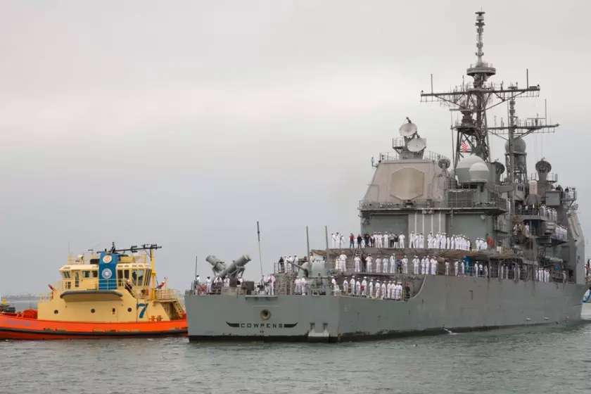 The USS Cowpens returns to San Diego in March 2014.