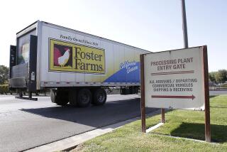 FILE - In this Thursday, Oct. 10, 2013, file photo, a truck enters the Foster Farms processing plant, in Livingston, Calif. The plant that reopened the second weekend of January after it was shut because of a cockroach infestation says Monday, Jan. 13, 2014, it's "voluntarily and temporarily" suspending operations again. (AP Photo/Rich Pedroncelli, File) ** Usable by LA and DC Only **