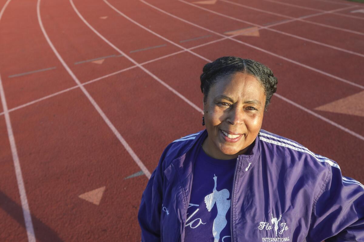Track coach Elizabeth Tate at Hoover High School during track practice Feb. 5, 2020.