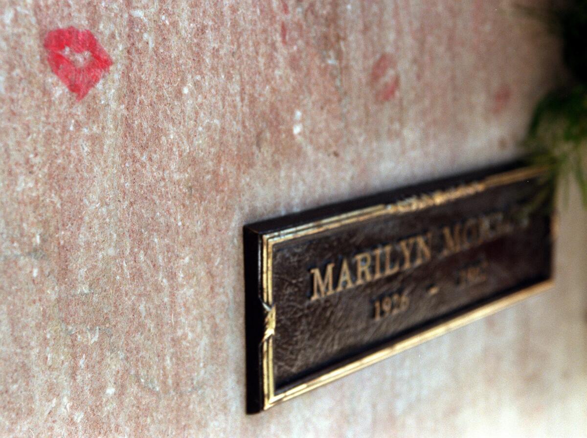 A pair of lips are planted on the crypt of Marilyn Monroe at Westwood Memorial Park.