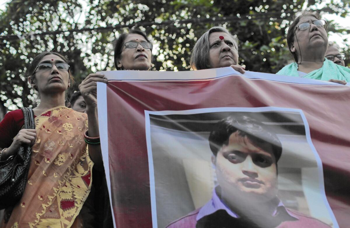 Activists in Dhaka, Bangladesh, protest the killing of Ananta Bijoy Das. A colleague said the blogger was a “relentless writer” on science and rationalism.