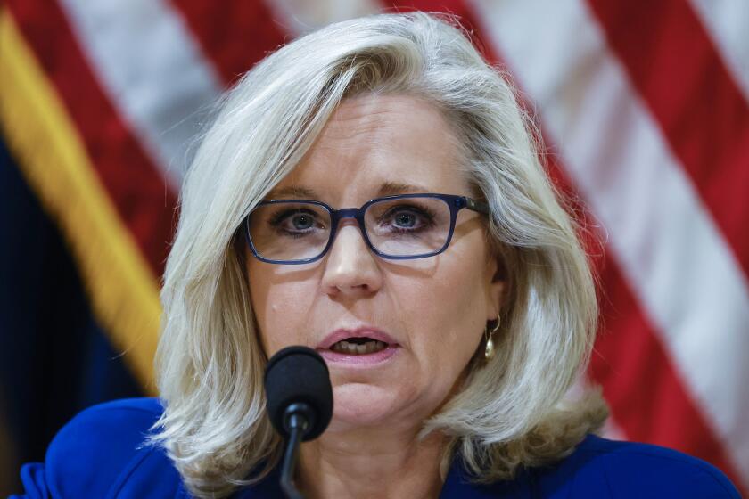 FILE - In this July 27, 2021 file photo, Rep. Liz Cheney, R-Wy., listens to testimony from Washington Metropolitan Police Department Officer Daniel Hodges during the House select committee hearing on the Jan. 6 attack on Capitol Hill in Washington. (Jim Bourg/Pool via AP, File)