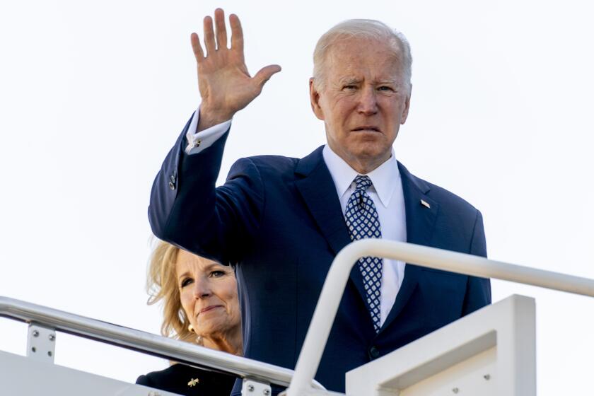 President Joe Biden and first lady Jill Biden board Air Force One at Andrews Air Force Base, Md., Tuesday, May 17, 2022, to travel to Buffalo, N.Y., to pay their respects and speak to families of the victims of Saturday's shooting at a supermarket. (AP Photo/Andrew Harnik)