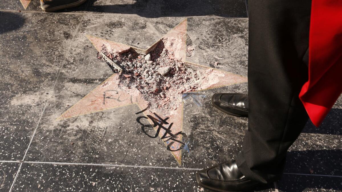 Donald Trump's star on the Hollywood Walk of Fame was vandalized Wednesday morning.
