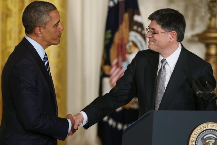 President Obama nominates Jacob Lew as Treasury secretary at the White House on Thursday.