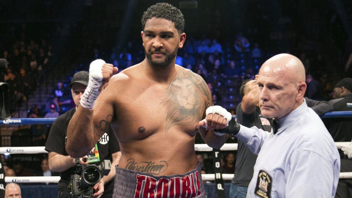 Dominic Breazeale celebrates after defeating Eric Molina in a heavyweight boxing match Nov. 4, 2017, in New York.
