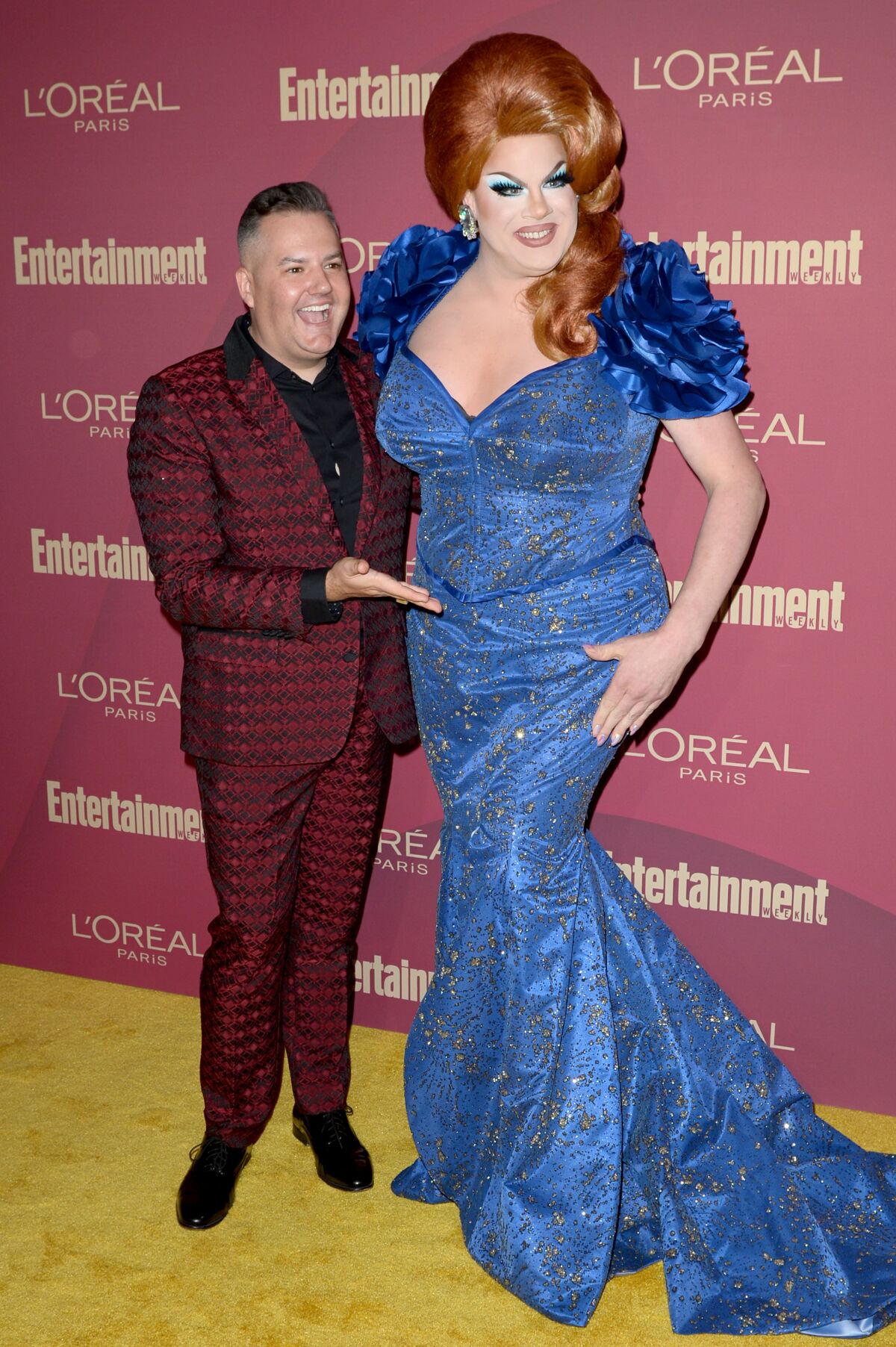 Ross Mathews, left, and Nina West at the 2019 pre-Emmys party at Sunset Tower Hotel in West Hollywood.