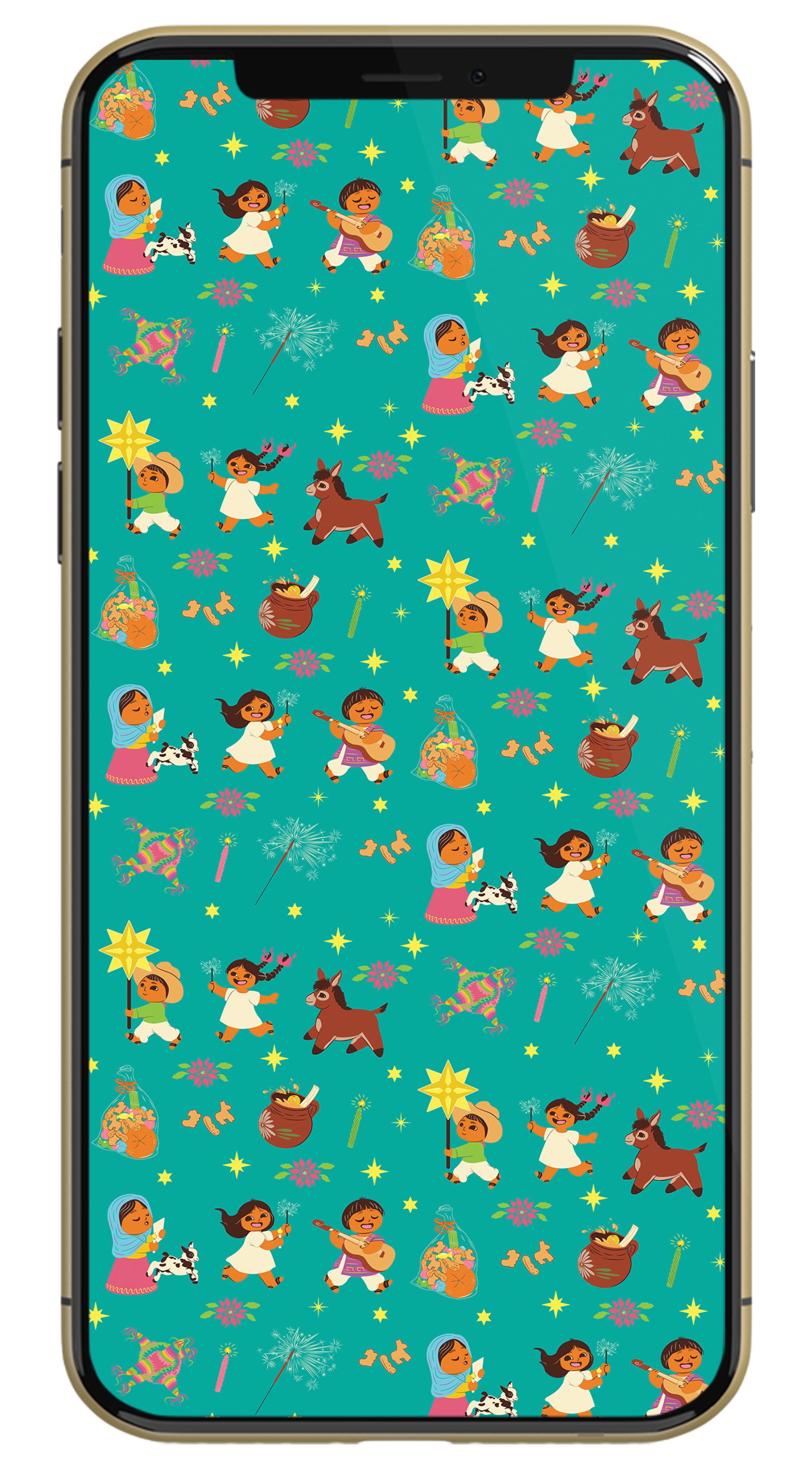 Wallpaper on an Iphone of Christmas parade in Mexico, where children go door-to-door asking for small presents.