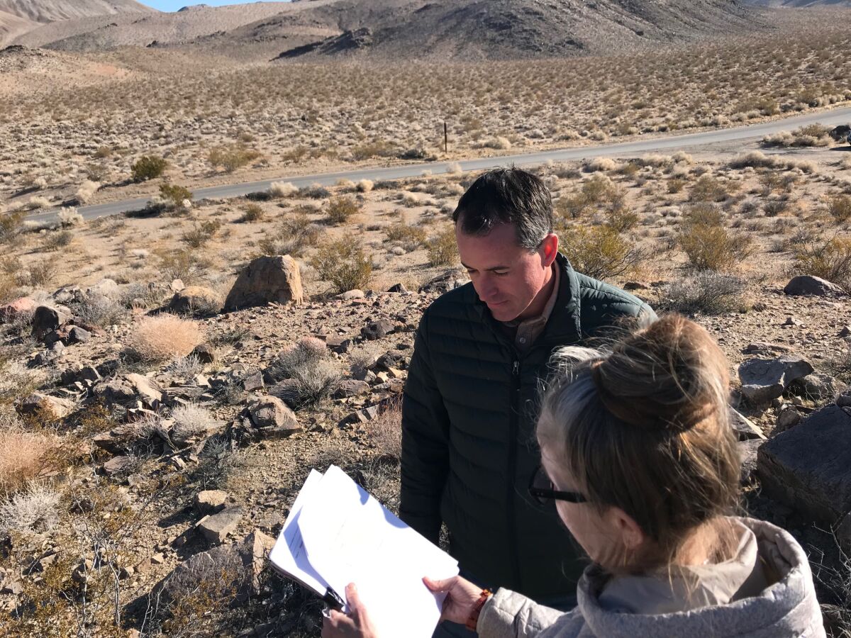 Environmental activists Ileene Anderson and Frazier Haney survey 22,000 acres in the eastern Sierra Nevada that federal land managers have approved for development of geothermal energy production.