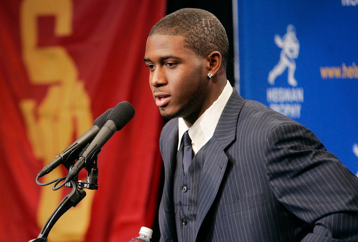 Reggie Bush speaks with the media after winning the Heisman Trophy on Dec. 10, 2005 in New York.