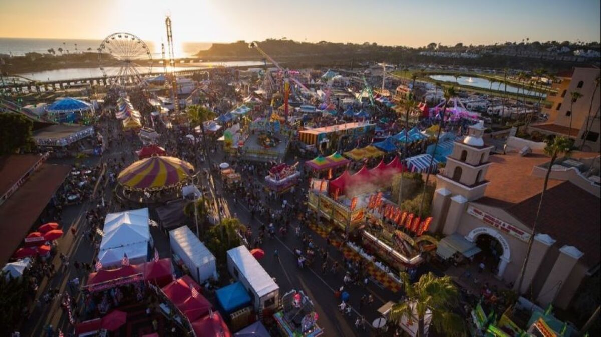 An aerial view of a previous San Diego County Fair at sunset.