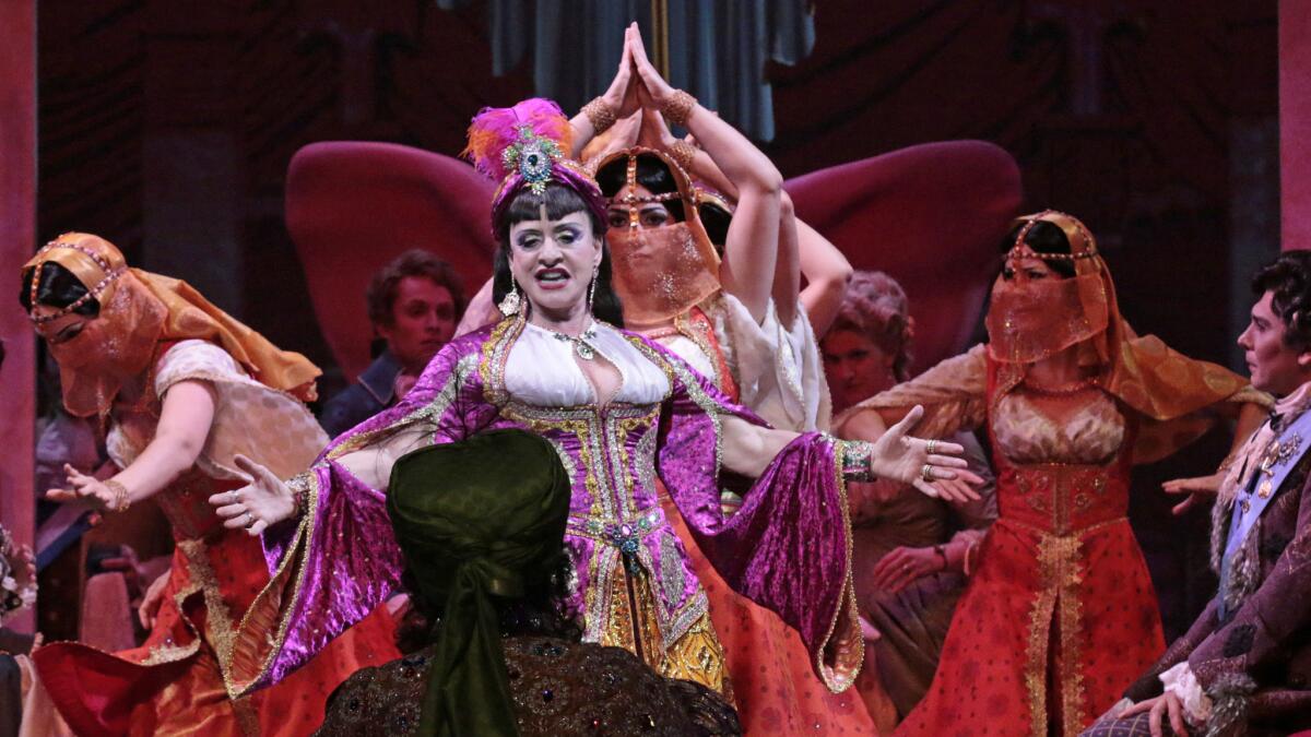 Patti LuPone as Samira, center, in L.A. Opera's production of John Corigliano's "The Ghosts of Versailles" at the Dorothy Chandler Pavilion.