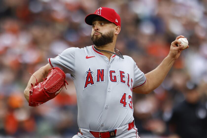 Angels starting pitcher Patrick Sandoval delivers against the Baltimore Orioles.