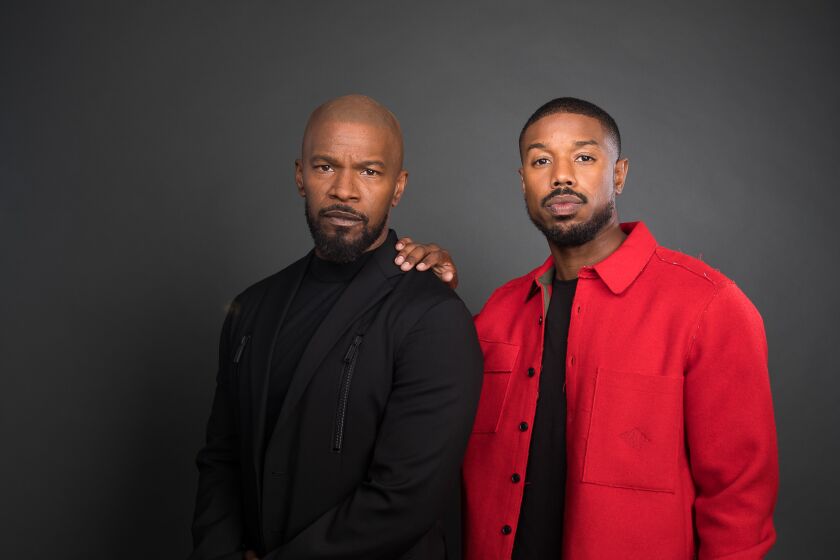 NEW YORK, NY — 9/9/19: Actors Jamie Foxx, left, and Michael B. Jordan, right, who star in Just Mercy, stand for a portrait on Monday, September 9, 2019 in New York City. (PHOTOGRAPH BY MICHAEL NAGLE / FOR THE TIMES)