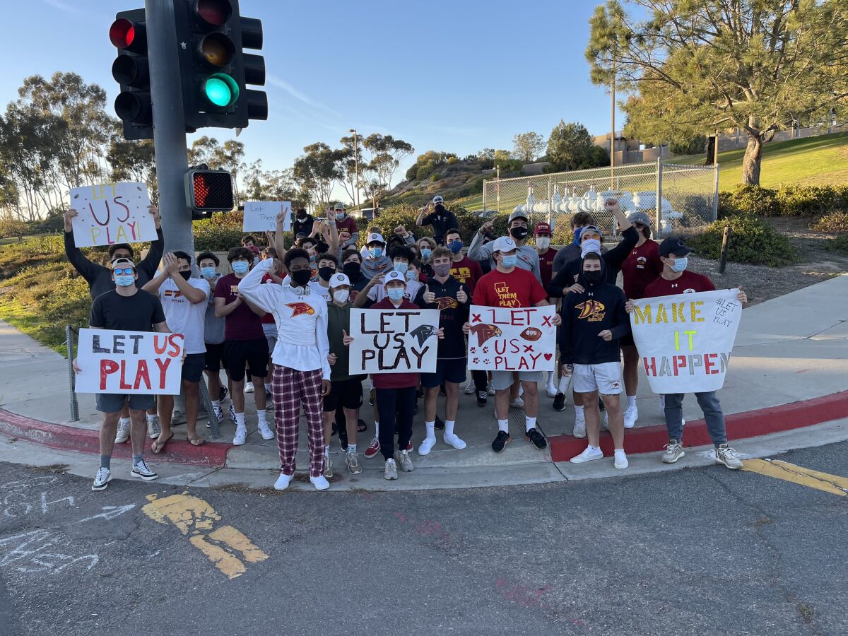 Torrey Pines High School athletes participated in a Let Them Play rally on Jan. 15.
