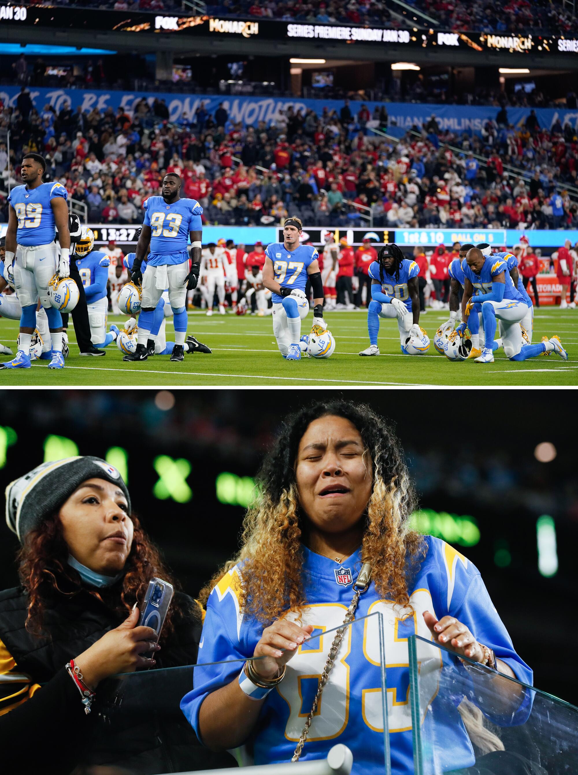 Fans became emotional as doctors tended to Chargers tight end Donald Parham, who suffered an injury in December.