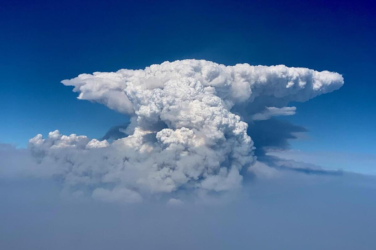 A fire cloud forms over the Bootleg Fire in southern Oregon