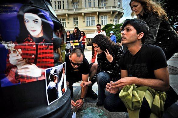 Bulgarian fans light candles and mourn Jackson in downtown Sofia.
