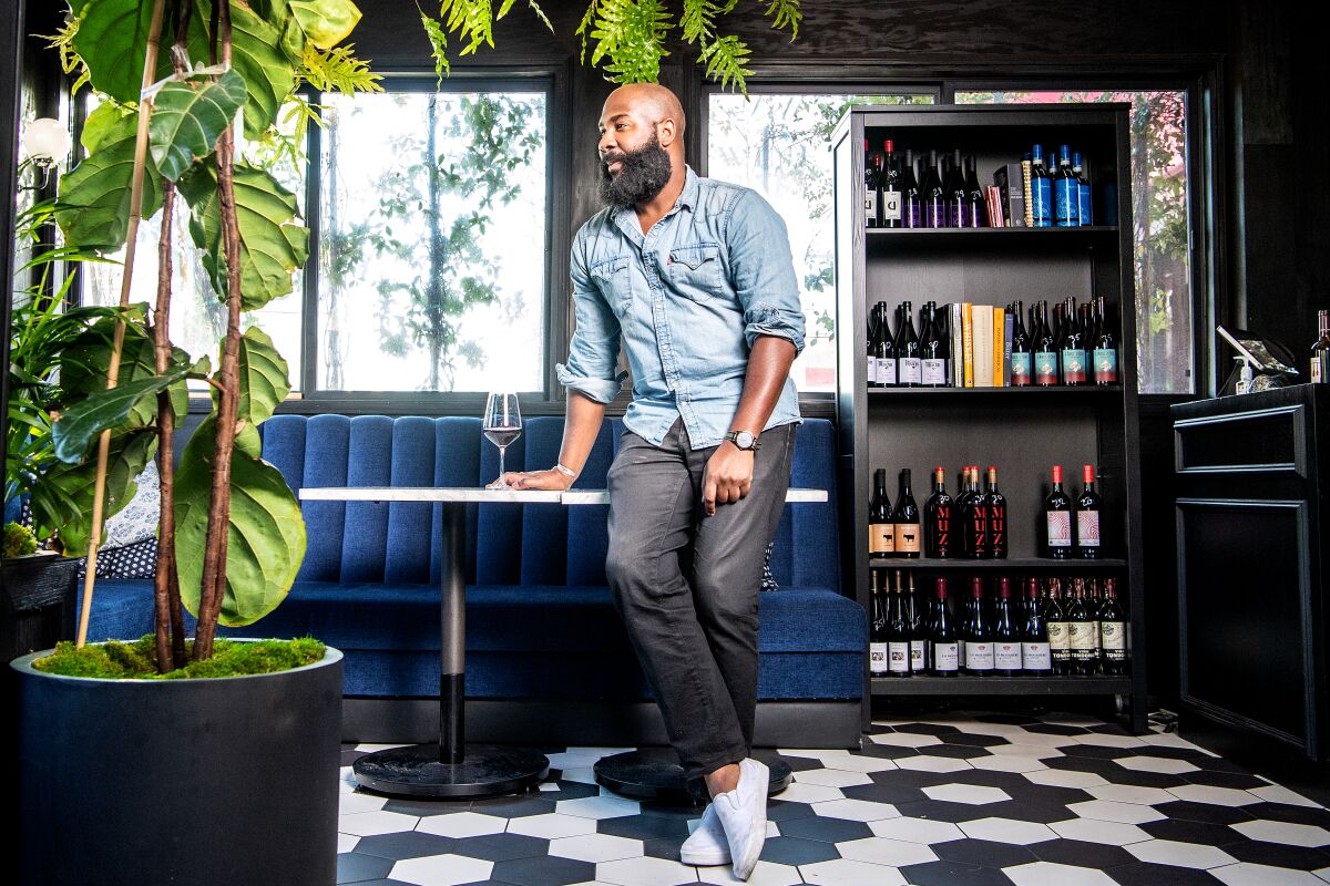 Sommelier Rick Arline at Fellow Traveler natural wine shop in West Hollywood.