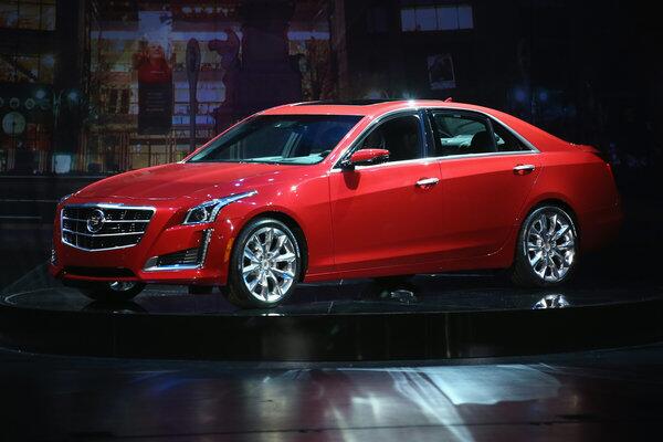 The 2014 Cadillac CTS sits on display during an unveiling event on March 26, 2013 in New York City.