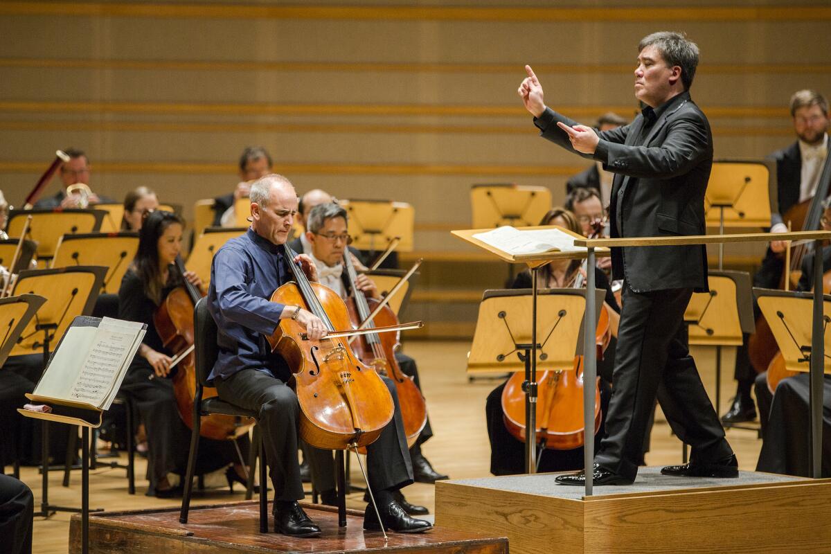 Cello soloist Carter Brey, conductor Alan Gilbert and the New York Philharmonic perform Tuesday at Renee and Henry Segerstrom Concert Hall in Costa Mesa.
