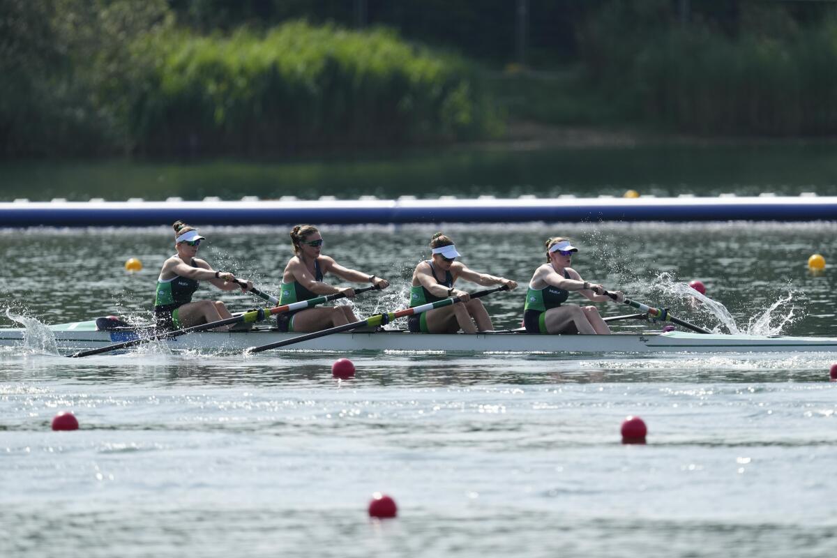 Ireland's (from left) Imogen Magner, Eimear Lambe, Natalie Long and Emily Hegarty compete in the women's four rowing.