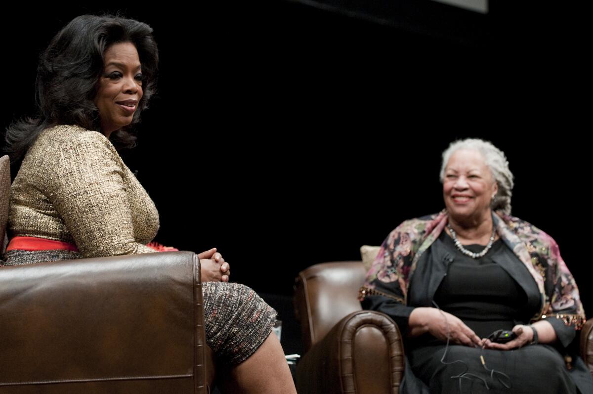 Oprah Winfrey and Toni Morrison attend the Carl Sandburg literary awards dinner at the University of Illinois at Chicago Forum on Oct. 20, 2010.