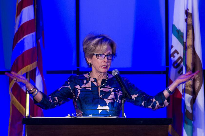 NEWPORT BEACH, February 04, 2016 - Newport Beach Mayor Diane Dixon gives the state of the city address at a Speak Up Newport dinner at the Newport Beach Marriott Hotel & Spa on Thursday, February 4. (Scott Smeltzer - Daily Pilot)