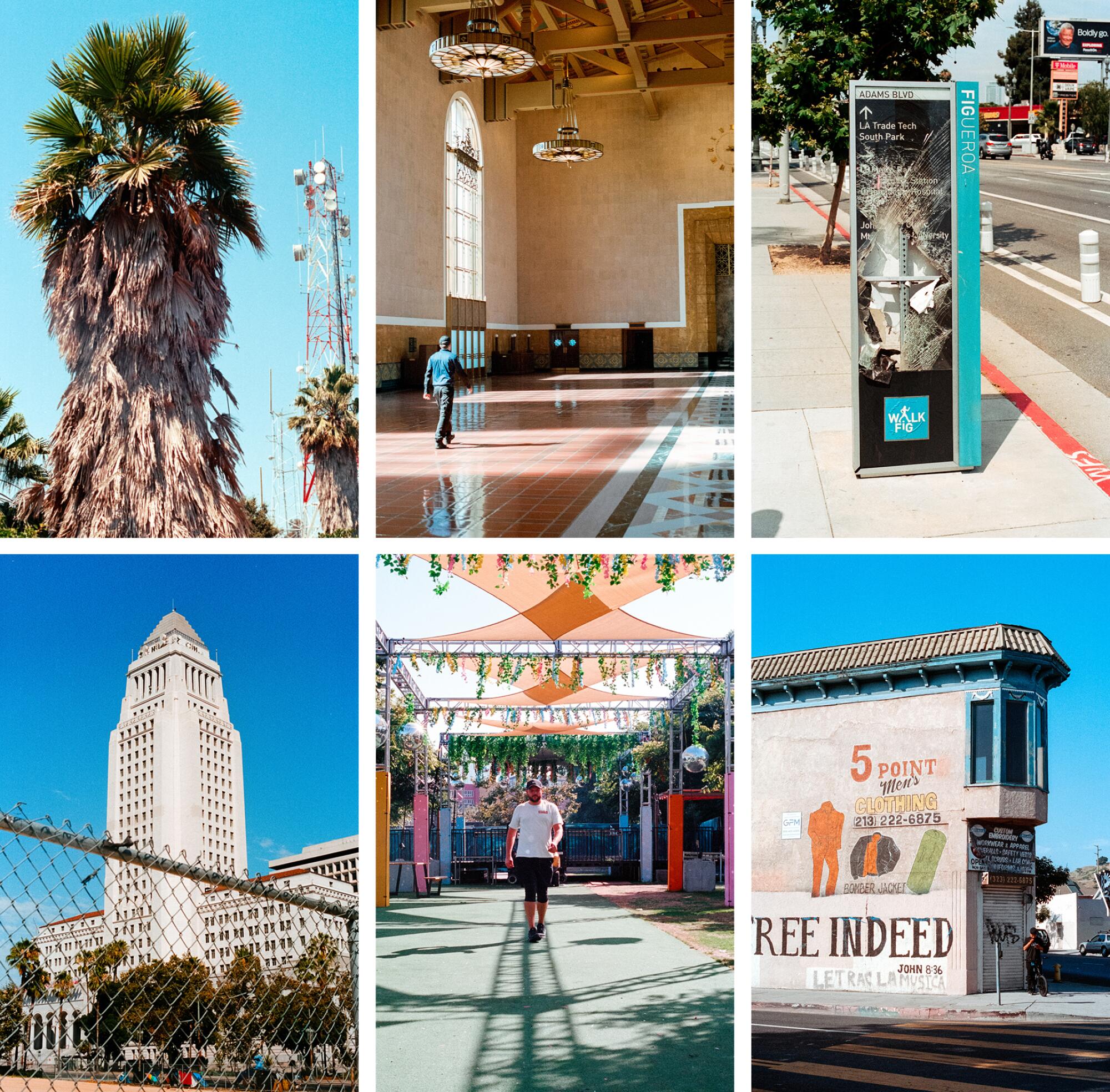 Scenes from Tucker O'Neill and Wes Brumbaugh's 41-mile walk across Los Angeles on July 29.