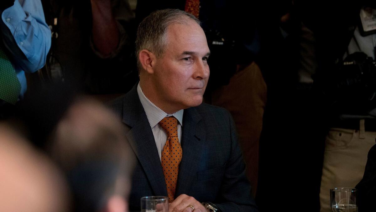Environmental Protection Agency Administrator Scott Pruitt appears at Monday's Cabinet meeting with President Trump.