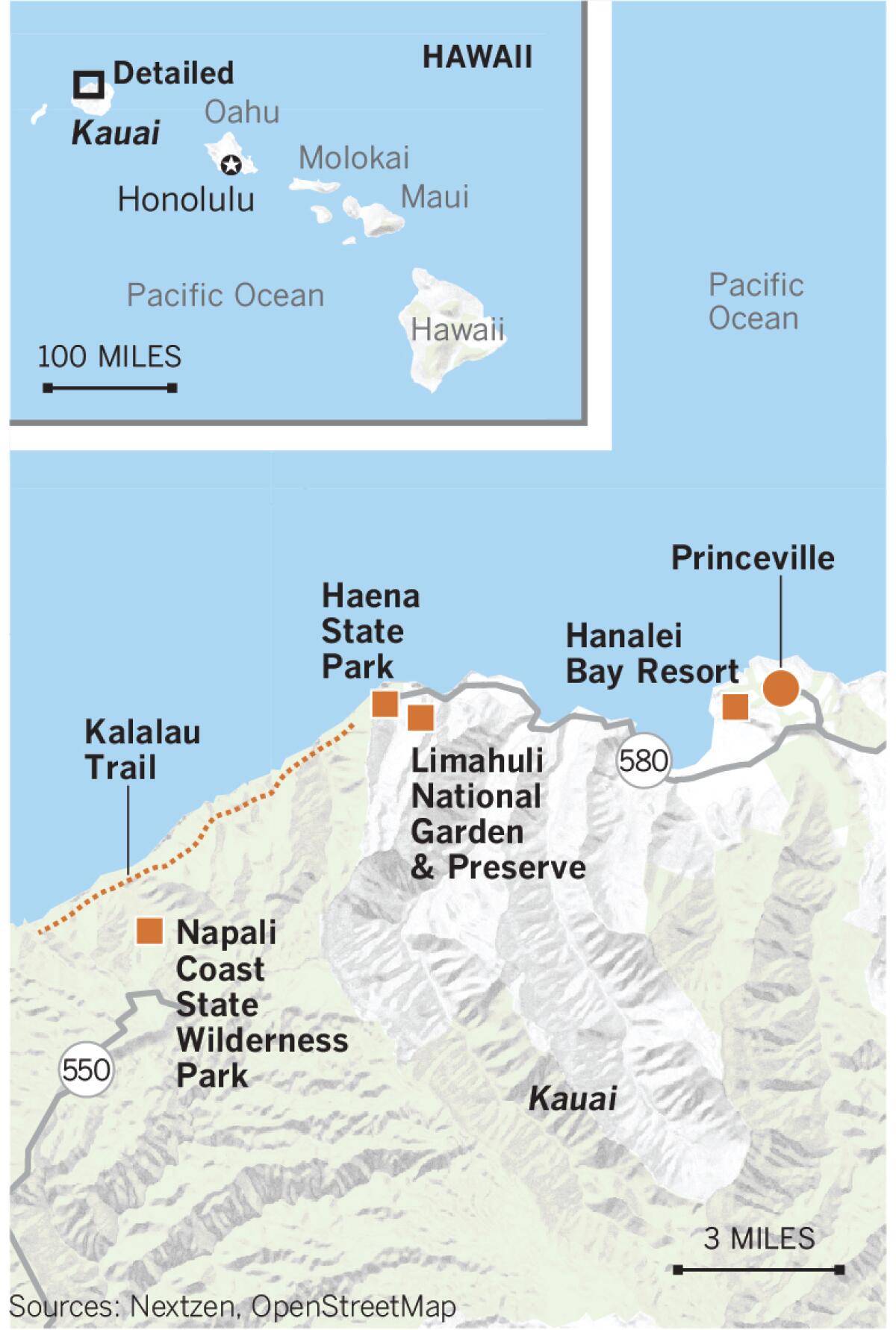 Map of areas on Kauai damaged by flooding in April 2018.