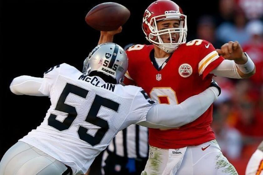 Rolando McClain won't be making any sacks for the Raiders in their next two games.