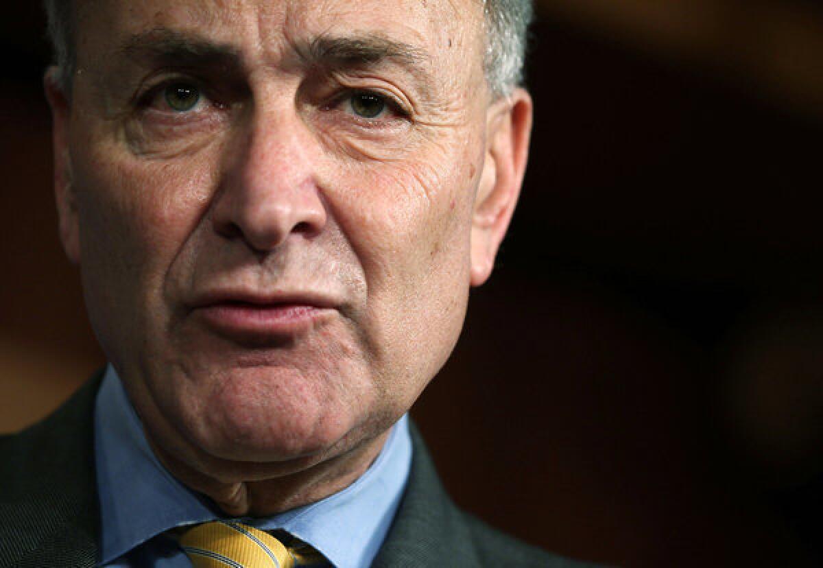 Sen. Charles E. Schumer (D-N.Y.) speaks at a Capitol Hill news conference.