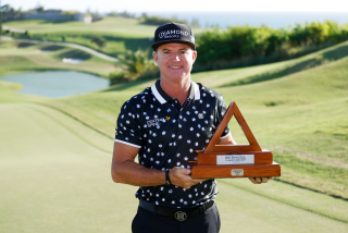 SOUTHAMPTON, BERMUDA - NOVEMBER 01: Brian Gay of the United States celebrates with the trophy.