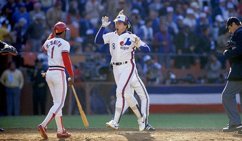 Montreal Expos catcher Gary Carter celebrates one of his two home runs in the 1981 All-Star Game at Cleveland Stadium.