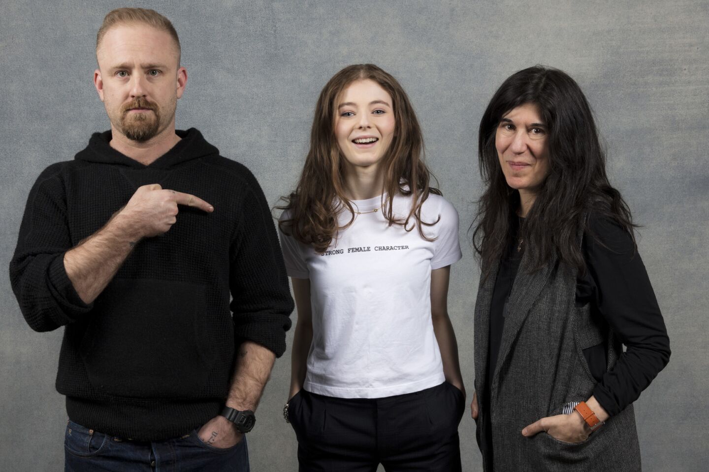 Actor Ben Foster, actress Thomasin McKenzie, and director Debra Granik from the film, "Leave No Trace," photographed in the L.A. Times Studio at Chase Sapphire on Main, during the Sundance Film Festival in Park City, Utah, Jan. 21, 2018.