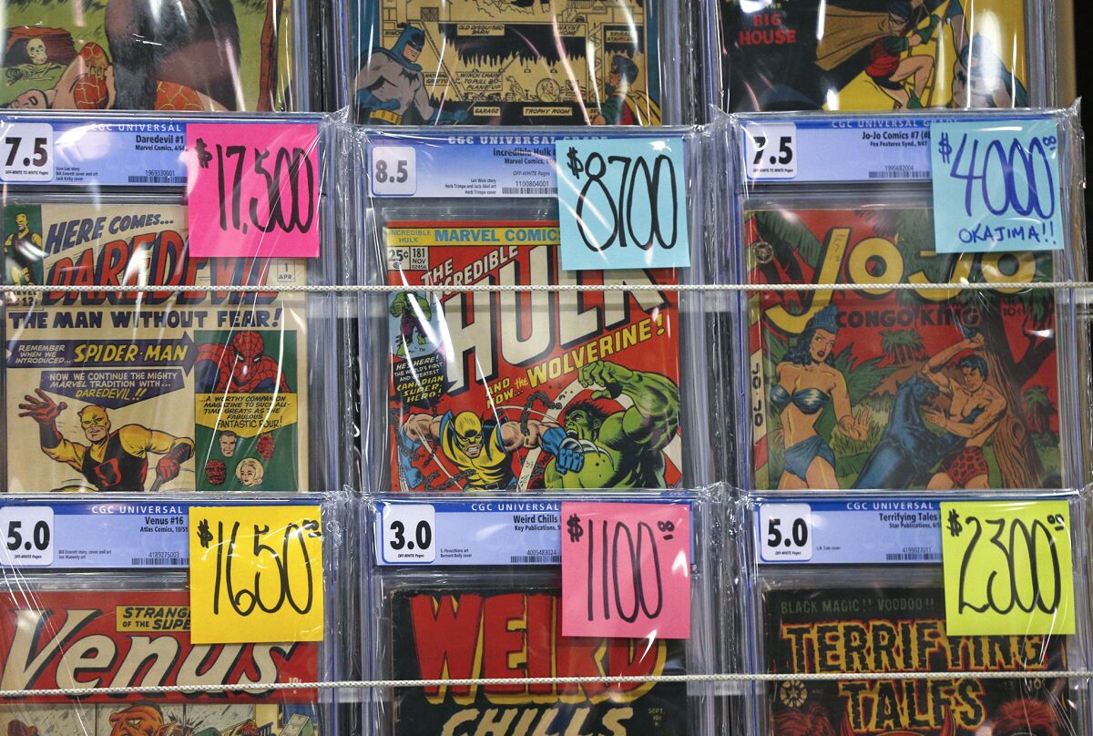 A display of Marvel comic books from the collectable "bronze years" on display at Wondercon.