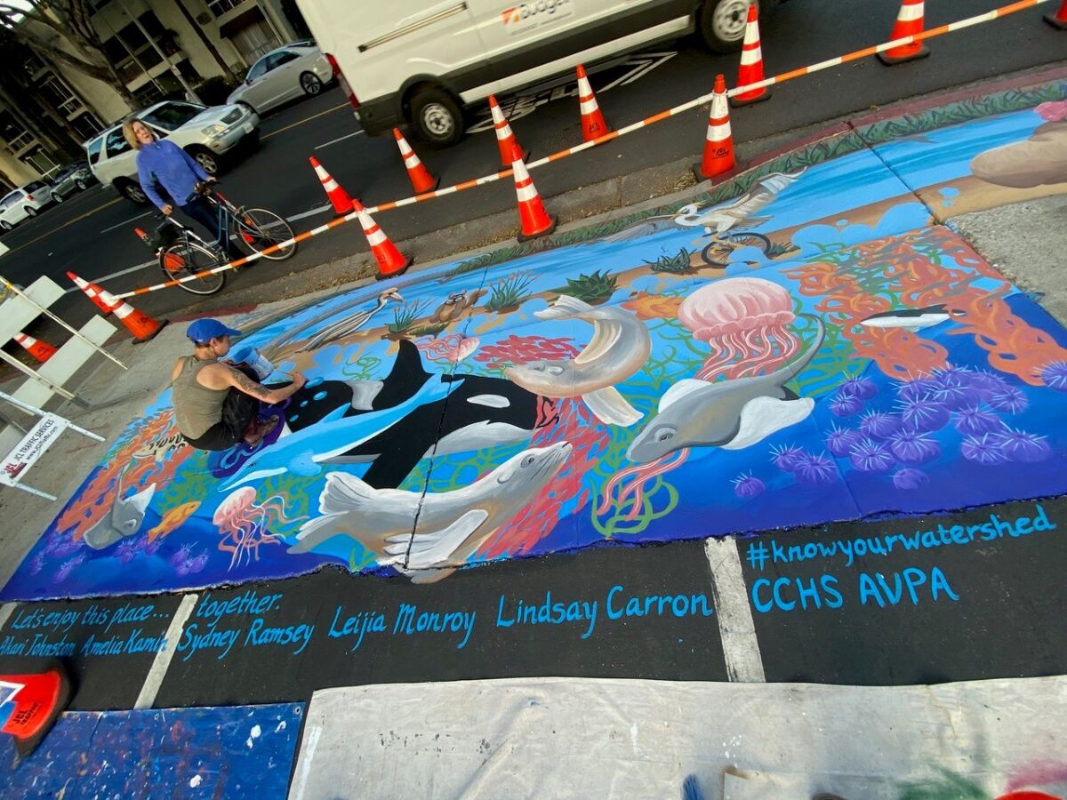 One of several murals along Ballona Creek, created by artist Lindsay Carron with help from Culver City High School students.