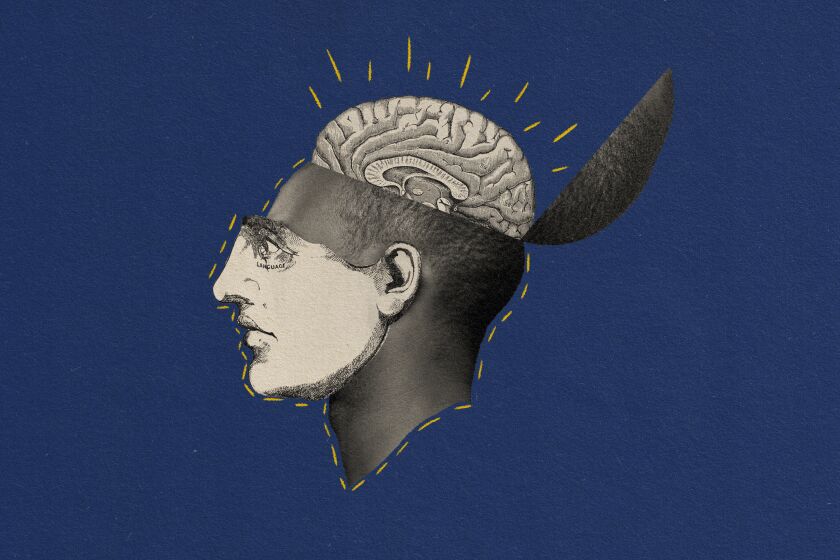 Illustration of a man with brian coming out of the top of his head.