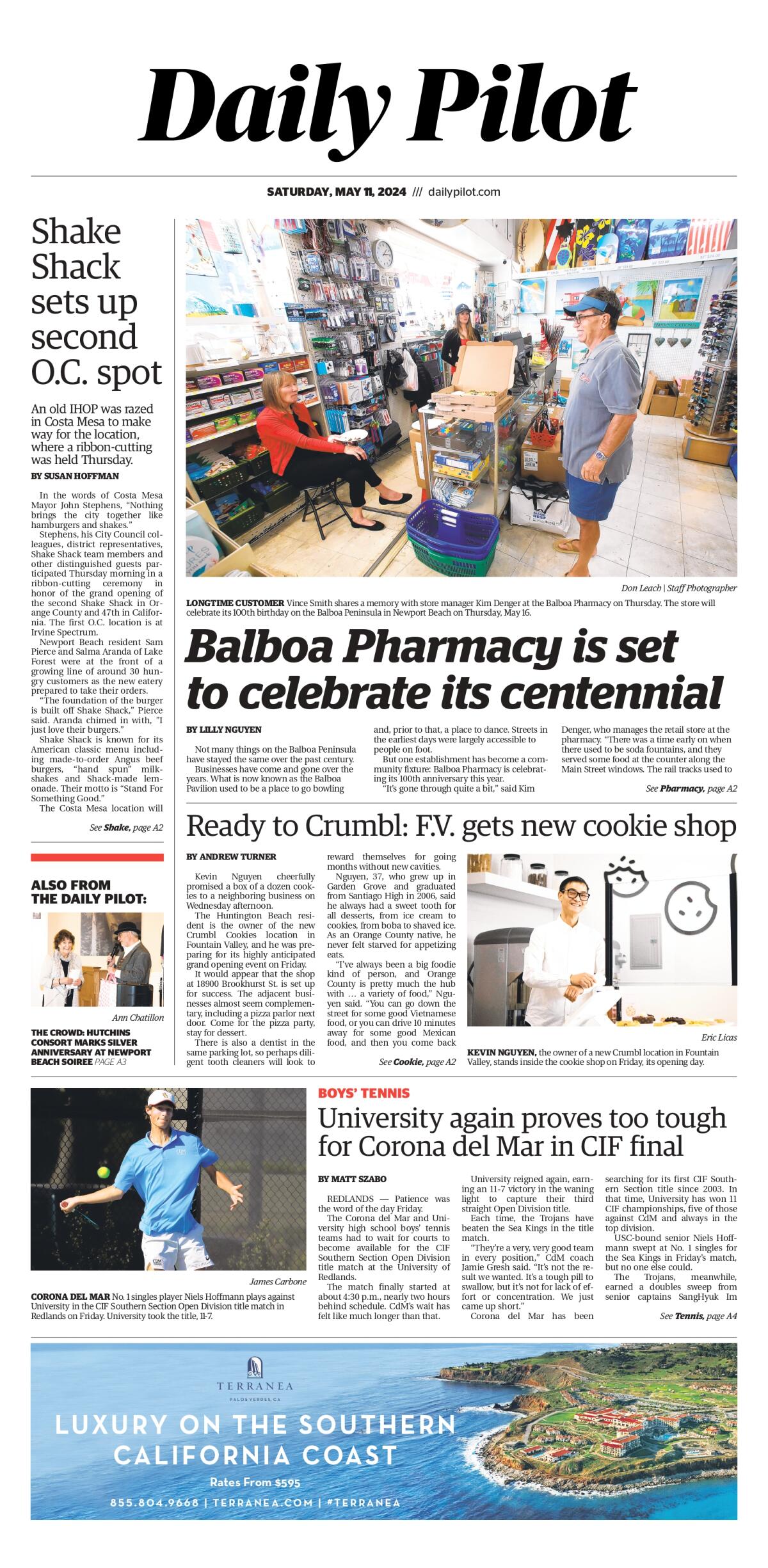 Front page of the Daily Pilot e-newspaper for Saturday, May 11, 2024.