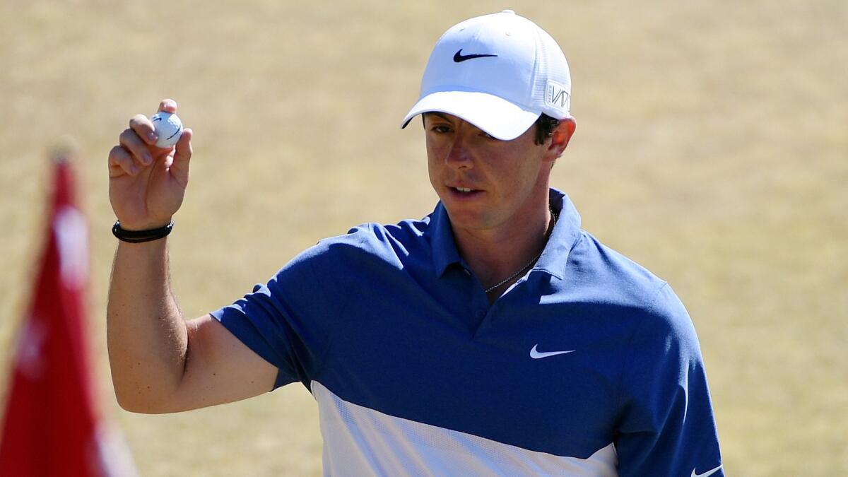 Rory McIlroy acknowledges cheers from the gallery during the final round of the U.S. Open at Chambers Bay Golf Course on June 21, 2015.