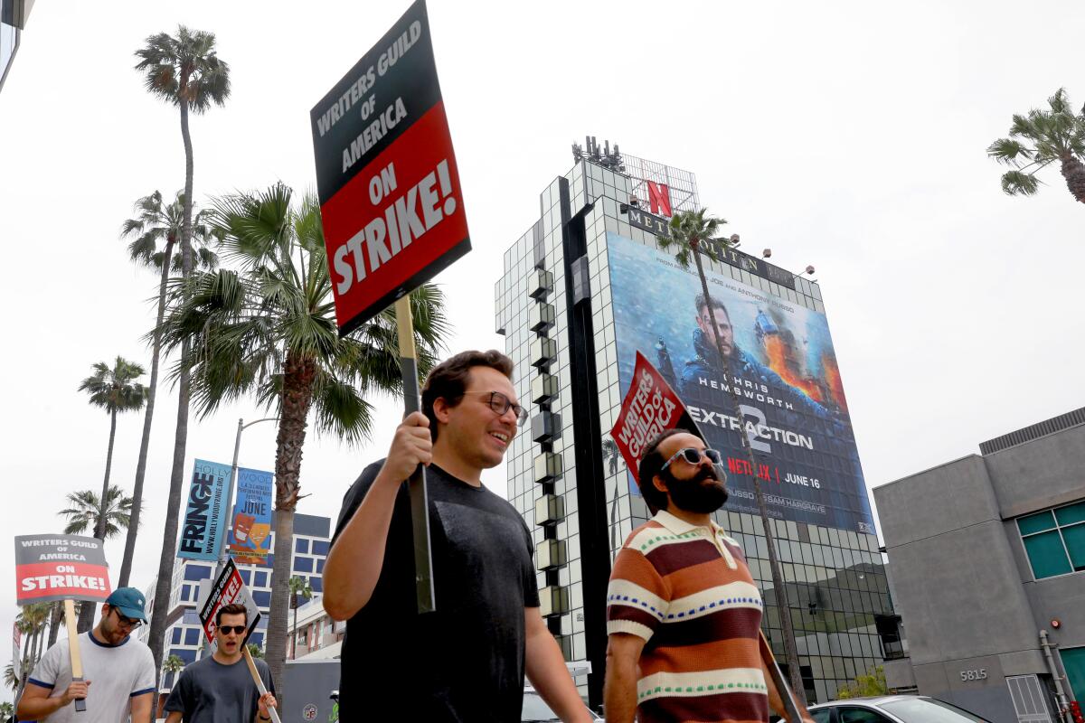 Picketers with the Writers Guild of America (WGA) strike 